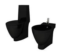 vidaXL Set de Inodoro y Bidé Suelo Pie Cerámica Negro WC Váter Retrete Bidet