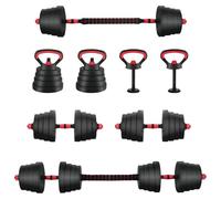 vidaXL Set de Mancuernas, Barra y Kettlebell 4 en 1 30 kg Negro y rojo
