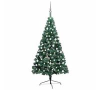 vidaXL Set de Medio Árbol de Navidad Artificial LED y Bola Decoración Adornos Festivos Navideño Vacaciones Interior Exterior Verde 150cm