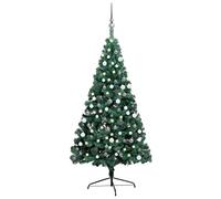 vidaXL Set de Medio Árbol de Navidad Artificial LED y Bola Decoración Adornos Festivos Navideño Vacaciones Interior Exterior Verde 180cm