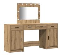 vidaXL Set de Mesa de Maquillaje de 3 Piezas con Iluminación LED de Madera Elaborada en Roble Artesanal para el Tocador Moderna de Muebles de Dormitorio con Cajones Organizador Compacto de Cuidado P