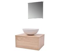 vidaXL Set de Mobiliario de Baño Lavabo de Cerámica Pack de 3 Unidades Beige