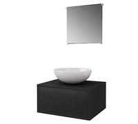 vidaXL Set de Mobiliario de Cuarto Baño 3 Piezas Negro Lavabo Mueble y Espejo