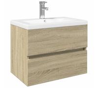 vidaXL Set de Mueble de baño 2 Piezas cerámica y Madera de ingeniería, Armario de baño, Armario de almacenaje de Aseo, Mueble de baño