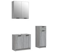 vidaXL Set de Muebles de Baño 3 Piezas Armario Espejo Aseo Tocador Lavabo Estante Almacenamiento Pared Madera Contrachapada Gris Sonoma