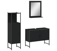 vidaXL Set de Muebles de Baño 3 pzas, Armarios de Lavabo con Almacenaje, Espejo de Pared, Estantes para Aseo, Madera Contrachapada Negro