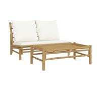 Vidaxl set de muebles de jardín 2 piezas bambú y cojines blanco crema
