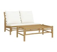 vidaXL Set de Muebles de jardín 2 Piezas bambú y Cojines Blanco Crema, Muebles de jardín, Muebles de Patio, Banco de jardín, Muebles de Exterior