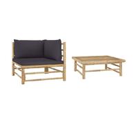 Vidaxl set de muebles de jardín 2 piezas bambú y cojines gris oscuro