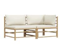 vidaXL Set de Muebles de Jardín 2 Piezas Bambú y Cojines Mobiliario Exterior Terraza Balcón Hogar Cocina Mesa Silla Asiento Blanco Crema