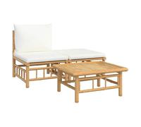 vidaXL Set de Muebles de jardín 3 Piezas bambú y Cojines Blanco Crema, Conjunto Muebles jardín, Muebles de jardín, Muebles de terraza