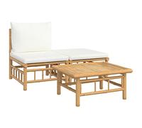 vidaXL Set de Muebles de jardín 3 Piezas bambú y Cojines Blanco Crema, Conjunto Muebles jardín, Muebles de jardín, Muebles de terraza