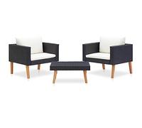 vidaXL Set de Muebles de Jardín 3 Piezas y Cojines Asiento Butaca Exterior Patio Elástica Estable Duradera Sofá Salón Ratán Sintético Negro