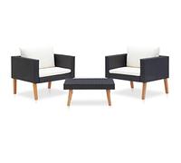vidaXL Set de Muebles de Jardín 3 Piezas y Cojines Asiento Butaca Exterior Patio Elástica Estable Duradera Sofá Salón Ratán Sintético Negro