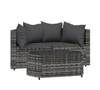 Vidaxl set de muebles de jardín 3 pzas y cojines ratán sintético gris