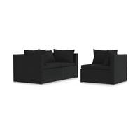 Vidaxl set de muebles de jardín 3 pzas y cojines ratán sintético negro