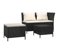 vidaXL Set de Muebles de jardín 3 pzas y Cojines ratán sintético Negro, Juego de Muebles de jardín, Muebles de Exterior, Tumbona, Muebles de jardín