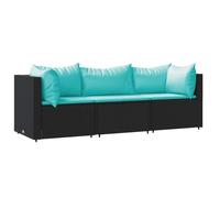 vidaXL Set de Muebles de jardín 3 pzas y Cojines ratán sintético Negro, Juego de salón para jardín, Muebles de Exterior, Muebles de terraza