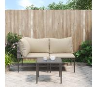 vidaXL Set de Muebles de Jardín 3 pzas y Cojines, Sofá Esquinero Central Jardín y Mesa, Juego de Patio Exterior, Estilo Moderno, Ratán Sintético