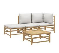 vidaXL Set de Muebles de jardín 4 Piezas bambú y Cojines Gris Claro, Juego de Muebles de jardín, Juego de salón de Patio, Juego de Muebles de Patio