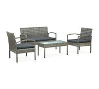 vidaXL Set de Muebles de Jardín 4 Piezas y Cojines Mobiliario Exterior Terraza Hogar Cocina Mesa Silla Asiento Suave con Respaldo Ratán Sintético Gris