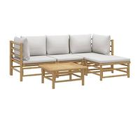 vidaXL Set de Muebles de jardín 5 Piezas bambú y Cojines Gris Claro