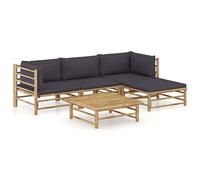 vidaXL Set de Muebles de Jardín 5 Piezas Mobiliario Hogar Terraza Cocina Exterior Mesa Silla Asiento Suave con Respaldo Bambú y Cojines Gris Oscuro