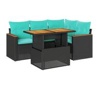 vidaXL Set de Muebles de jardín 5 pzas y Cojines ratán sintético Negro, Juego de sofá de Exterior, sofá para jardín, Juego de sofá de Esquina de Exterior
