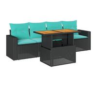 vidaXL Set de Muebles de jardín 5 pzas y Cojines ratán sintético Negro, Juego de sofá de Exterior, sofá para jardín, Juego de sofá de Esquina de Exterior