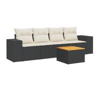 vidaXL Set de Muebles de Jardín con Cojines 5 pzas, Mesa y Asientos Modulares, Conjunto de Sofás para Terraza Patio, Ratán Sintético Negro