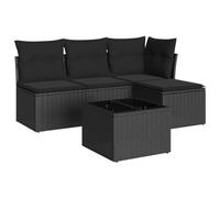vidaXL Set de Muebles de Jardín con Cojines 5 pzas, Mesa y Asientos Modulares, Conjunto de Sofás para Terraza Patio, Ratán Sintético Negro