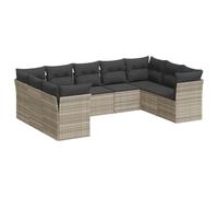 vidaXL Set de Muebles de Jardín con Cojines 9 pzas, Mesa y Asientos Modulares, Conjunto de Sofás para Terraza Patio, Ratán Sintético Gris Claro