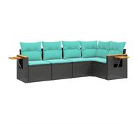 vidaXL Set de Muebles de Jardín y Cojines 5 pzas, Asientos con Respaldos, Sofás Modulares, Muebles para Patio Terraza, Ratán Sintético Negro