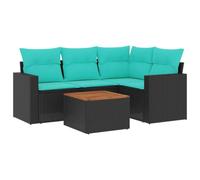 vidaXL Set de Muebles de Jardín y Cojines 5 pzas, Asientos con Respaldos, Sofás Modulares, Muebles para Patio Terraza, Ratán Sintético Negro