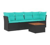 vidaXL Set de Muebles de Jardín y Cojines 5 pzas, Asientos con Respaldos, Sofás Modulares, Muebles para Patio Terraza, Ratán Sintético Negro