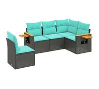 vidaXL Set de Muebles de Jardín y Cojines 5 pzas, Asientos con Respaldos, Sofás Modulares, Muebles para Patio Terraza, Ratán Sintético Negro