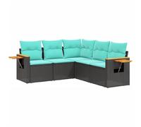 vidaXL Set de Muebles de Jardín y Cojines 5 pzas, Asientos con Respaldos, Sofás Modulares, Muebles para Patio Terraza, Ratán Sintético Negro