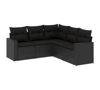 vidaXL Set de Muebles de Jardín y Cojines 5 pzas, Sillas con Respaldos, Sofás Modulares, Asientos para Patio Terraza, Ratán Sintético Negro