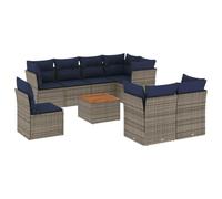 vidaXL Set de Muebles de Jardín y Cojines 9 pzas, Asientos con Respaldos, Sofás Modulares, Muebles para Patio Terraza, Ratán Sintético Gris
