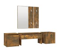 vidaXL Set de Muebles de Recibidor Espejo Entrada Pasillo Ropa Colgante Perchero Estantería Almacenamiento Madera Contrachapada Color Roble