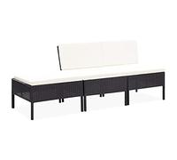 vidaXL Set de Muebles Jardín 3 Piezas y Cojines Patio Terraza Conjunto Casa Exterior Comedor Aire Libre Mesa Silla Asientos Ratán Sintético Negro