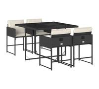 vidaXL Set de Muebles de Jardín con Cojines 5 pzas, Mesa y Sillas de Comedor, Conjunto de Muebles para Terraza Patio, Ratán Sintético Negro