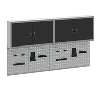 vidaXL Set de Paneles de Herramientas Industriales Tableros de Clavos y Ganchos para Organización de Garaje, Almacenamiento de Acero Pesado en Negro y Gris, Incluye 2 Gabinetes y 4 Organizador de