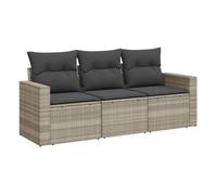 Vidaxl set de sofá de jardín 3 pzas y cojines ratán sintético gris
