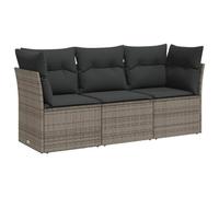 vidaXL Set de Sofás de Jardín con Cojines 3 pzas, Mesa y Asientos Modulares, Conjunto de Muebles para Terraza Patio, Ratán Sintético Gris