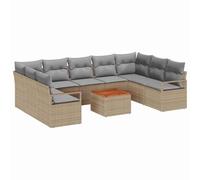 vidaXL Set de sofá de jardín de 10 Piezas con Cojines en Beige y Gris Claro. Mobiliario Modular de ratán sintético para el Exterior. Sofá Elegante para el Patio, balcón o terraza. Muy práctico para