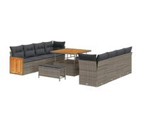 vidaXL Juego de Sofá de Jardín de 11 Piezas con Cojines Gris Poliratán Acacia | Diseño Modular Resistente a la Intemperie Patas Ajustables para Superficies Irregulares Muebles Ideales para Reuniones a