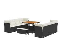 vidaXL Set de Sofá de Jardín de 11 Piezas con Cojines Negros de Ratan Sintético, Asiento Externo para Patio y Diseño Modular, Ideal para 6 Personas en la Terraza