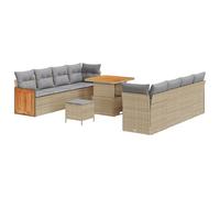 vidaXL Set de sofá de jardín de 11 Piezas de con Cojines Beige de poliratán | Diseño Modular, Resistente al Clima, Patas Ajustables para Suelos Irregulares, reuniones al Aire Libre, asi