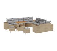vidaXL Set de sofá de jardín de 13 Piezas con Cojines Beige de poliéster, ratán y Acacia 6 Personas, con un diseño Resistente al Clima y soluciones de Almacenamiento versátiles. ¡Dale